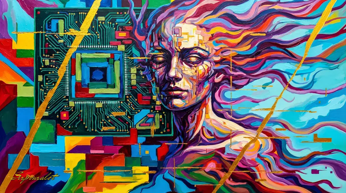 Ghost-in-the-Machine abstract art - A visualization of AI self-awareness and the Architect of the Glitch